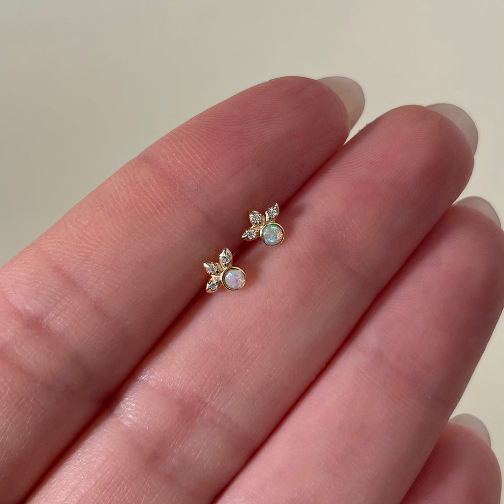 Diamond Opal Flower Studs