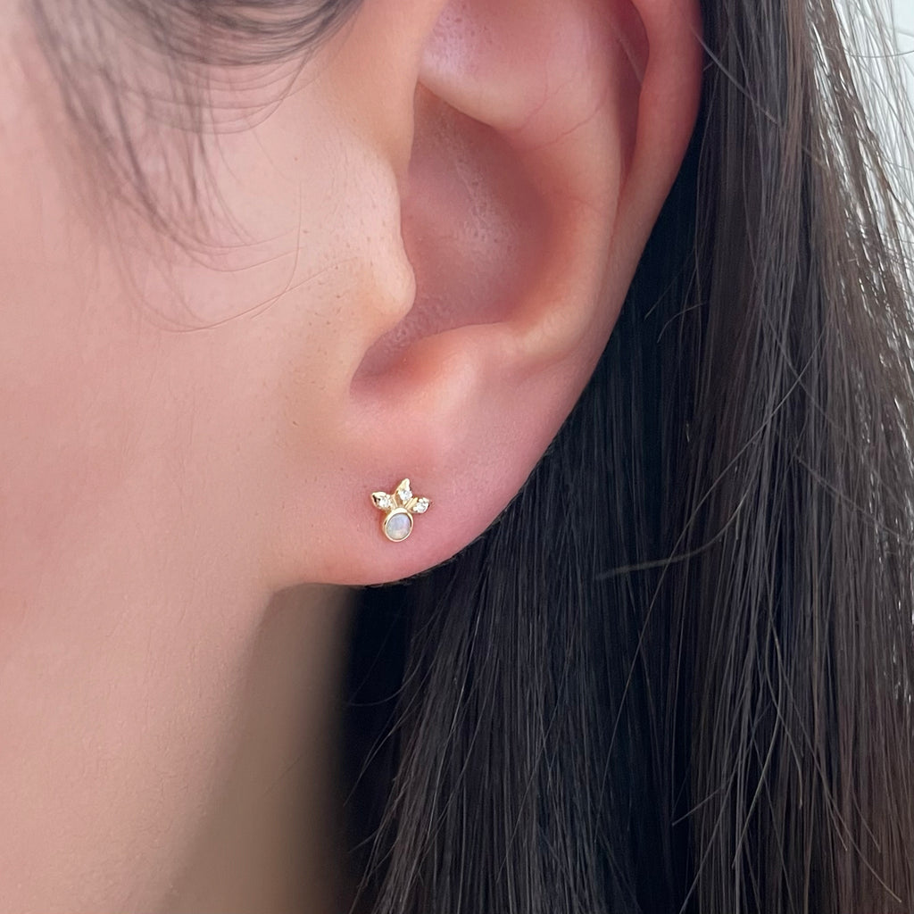 Diamond Opal Flower Studs