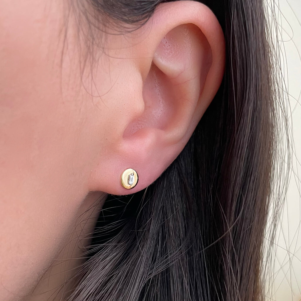 Diamond Baguette Disk Studs