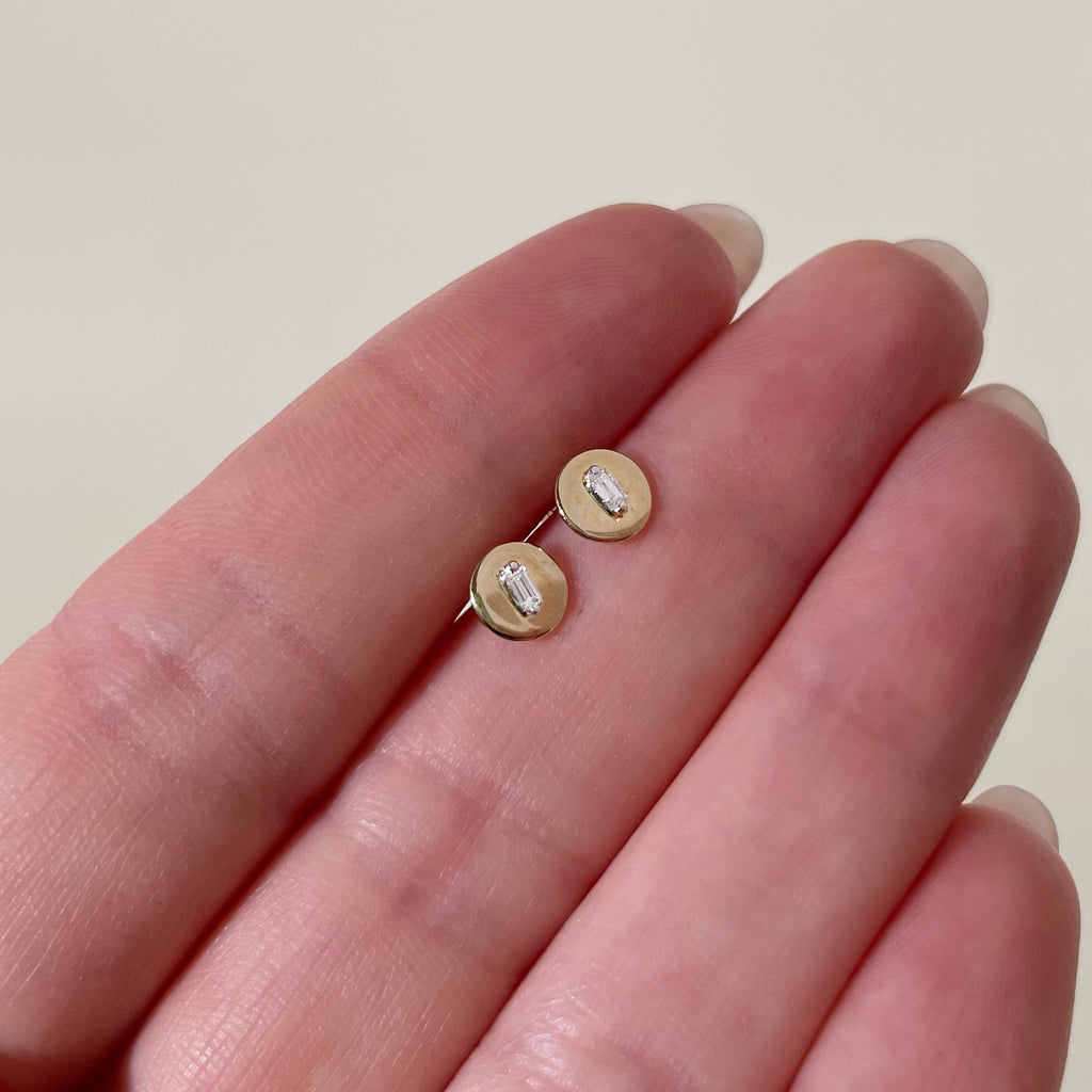 Diamond Baguette Disk Studs
