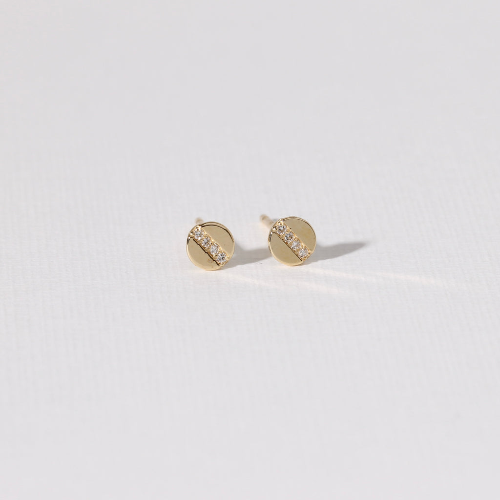 Diamond Disk Stud Earrings