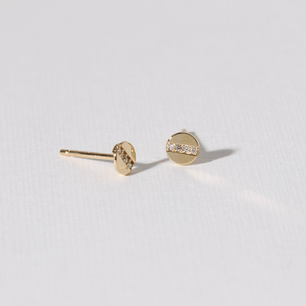 Diamond Disk Stud Earrings