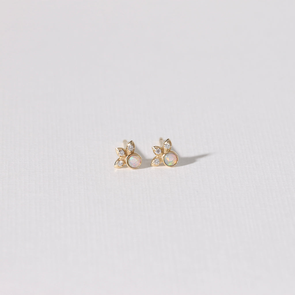 Diamond Opal Flower Studs