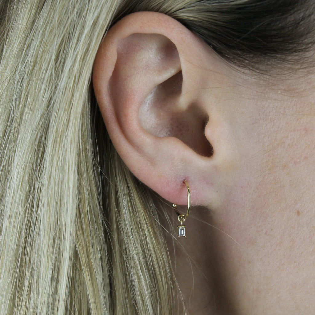 Diamond Baguette Charm Hoops - LETRÉM