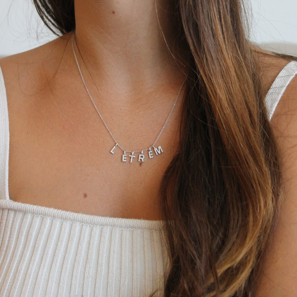 White Gold Diamond Initial Charm - LETRÉM