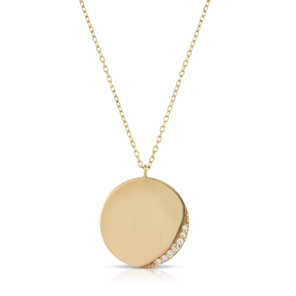 The Crescent Diamond Disk Necklace with free engraving - LETRÉM