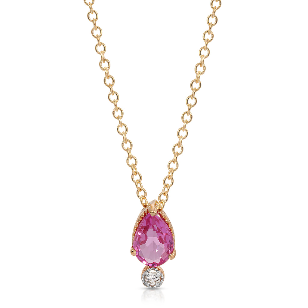 Pink Sapphire Pear & Diamond Duo Necklace - LETRÉM