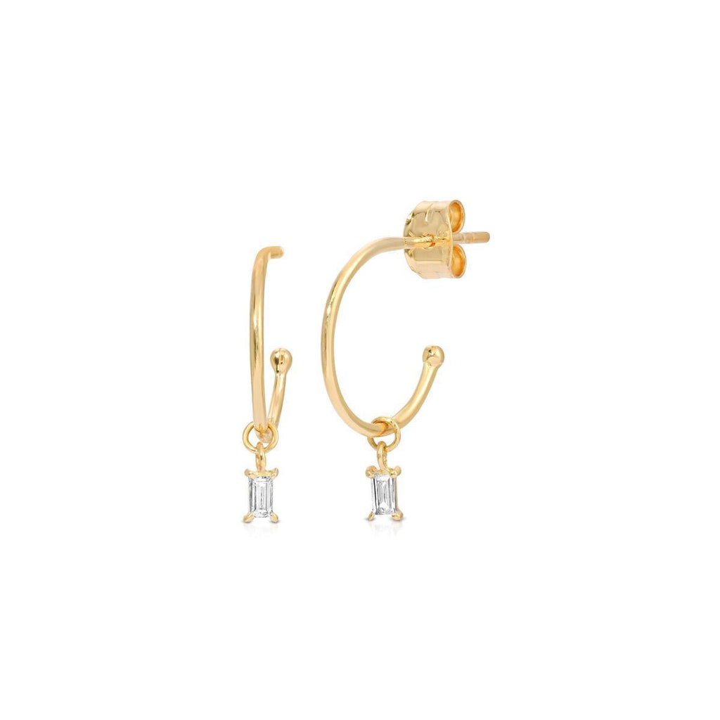 Diamond Baguette Charm Hoops - LETRÉM