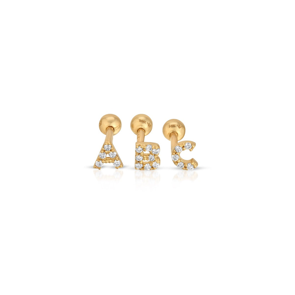 Mini Diamond Initial Threaded Studs - LETRÉM