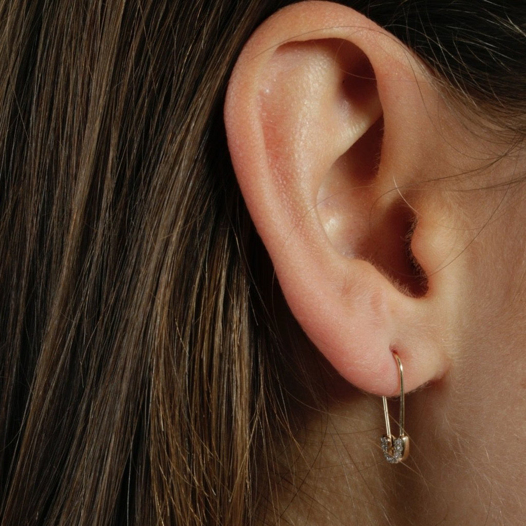 Diamond Safety Pin Earrings - LETRÉM