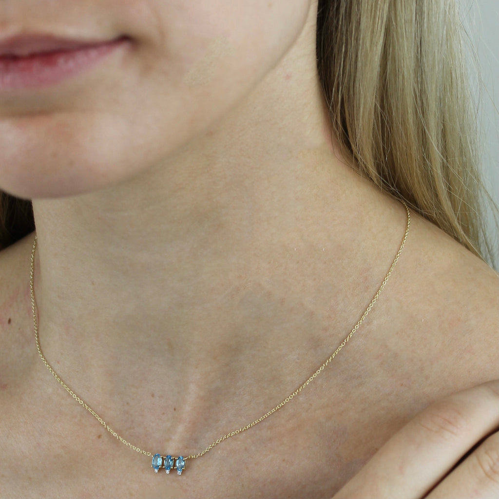 Oval Blue Topaz & Diamond Necklace - LETRÉM